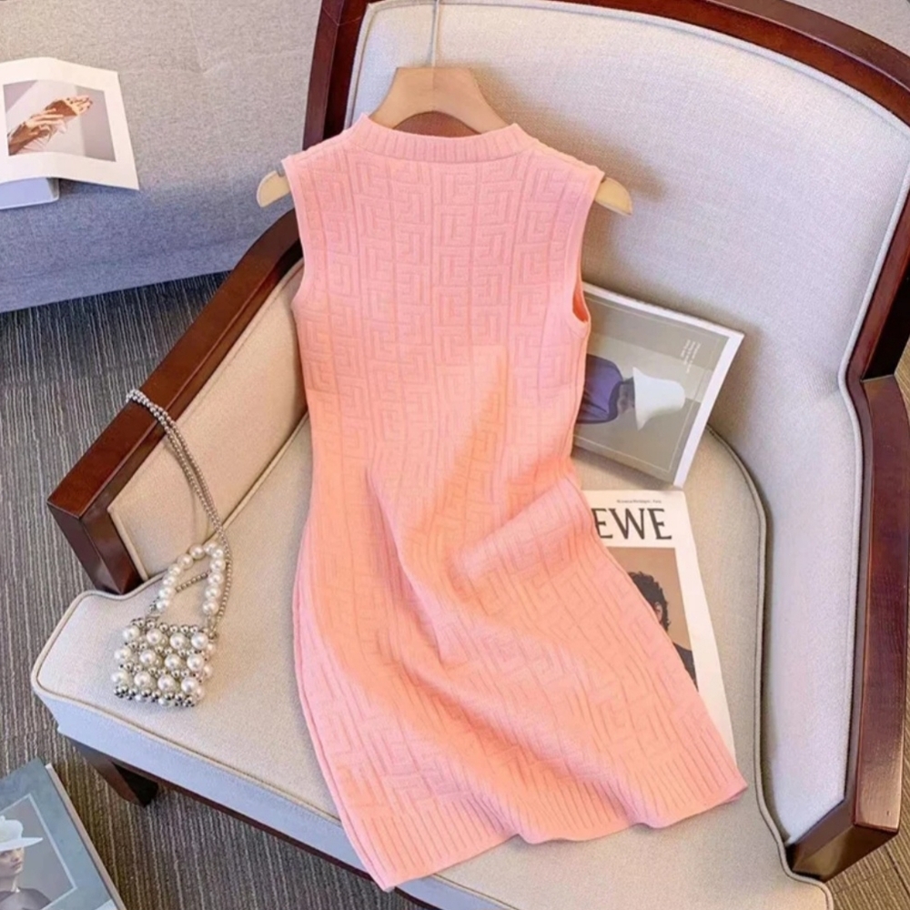 Jacquard Monogram Knit Elegant Mini Dress - Picture 2 of 5
